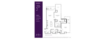 A floor plan for a 2-bedroom, 2-bathroom residence at The Jewel at Lux.