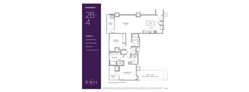 A floor plan for a 2B-4 residence at The Jewel at Lux shows two bedrooms and two bathrooms in Tower B.