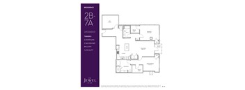 A floor plan for a 2-bedroom, 2-bathroom apartment in a building called The Jewel at Lux.