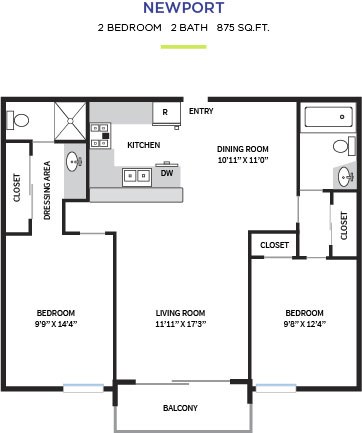 Newport Floor Plan at Pacific Bay Club Apartments, California
