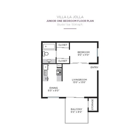 A floor plan for a junior one bedroom villa at La Jolla.