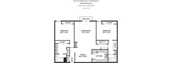 2 Bedroom 2 Bath Floorplan at Woodbridge Gardens, Toluca Lake