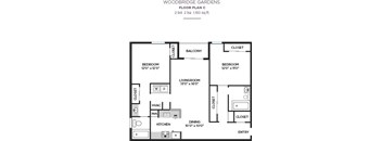 2 Bed Floorplan at Woodbridge Gardens, Toluca Lake, 91602