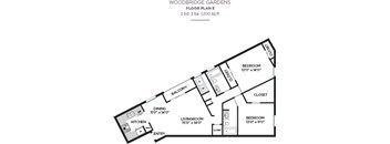 2 Bed 2 Bath Floorplan at Woodbridge Gardens, Toluca Lake, CA