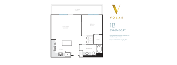 1B Floor Plan at Volar Apartments, Irvine, 92612
