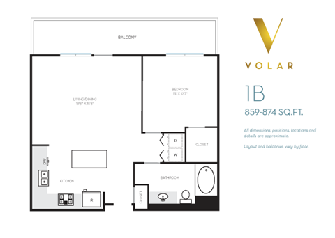 1B Floor Plan at Volar Apartments, Irvine, 92612