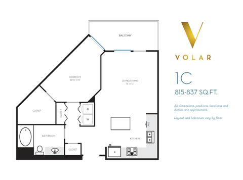1C Floor Plan at Volar Apartments, Irvine California