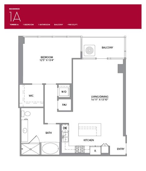 1A Floor Plan at LUX by Garden*, San Diego