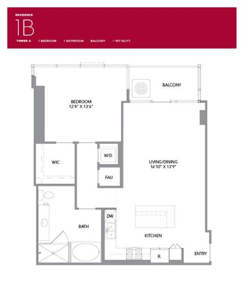 1B Floor Plan at LUX by Garden*, California, 92122