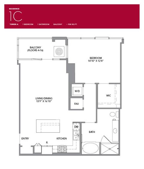 1C Floor Plan at LUX by Garden*, California, 92122