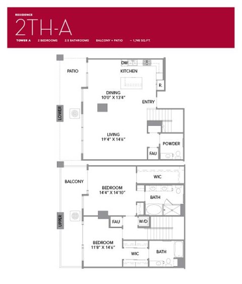 2TH-A Floor Plan at LUX by Garden*, San Diego, CA, 92122