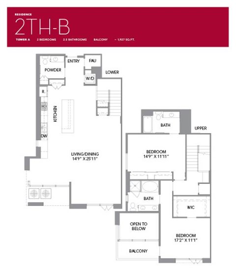 2TH-B Floor Plan at LUX by Garden*, San Diego, CA