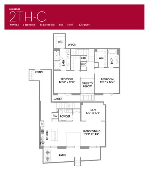 2TH-C Floor Plan at LUX by Garden*, San Diego, California