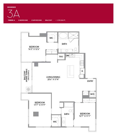 3A Floor Plan at LUX by Garden*, California