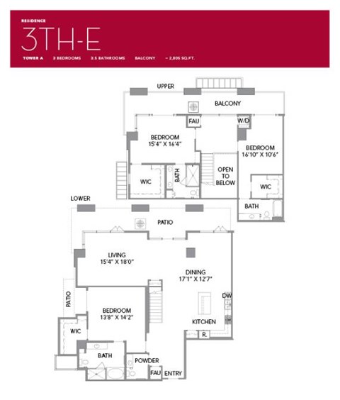 3TH-E Floor Plan at LUX by Garden*, San Diego, CA, 92122