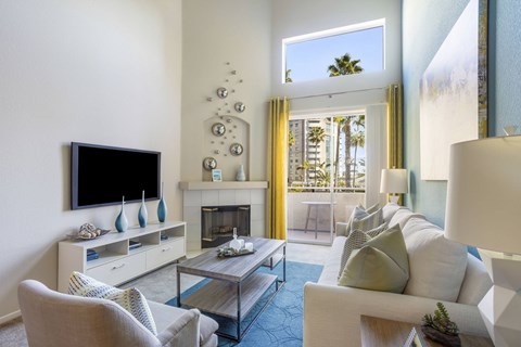 Living Area With TV at Costa Verde Village Apartments, San Diego, CA, 92122