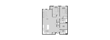 A floor plan of a house with two bedrooms, a living room, a kitchen, a bathroom, a laundry room, a bons room, and an entry.
