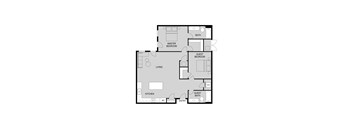 A floor plan of a house with a living room, kitchen, master bedroom, and guest bedroom.