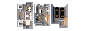a 3d rendering of a floor plan and layouts of a house