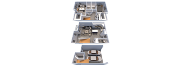 a 3d rendering of a house and a floor plan with a car