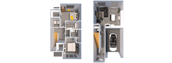 a rendering of a floor plan and a view of the interior of a house