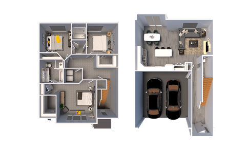 a rendering and a floor plan of a house