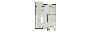 A floor plan of a house with a living room, kitchen, bathroom, bedroom, laundry, and W.I.C.