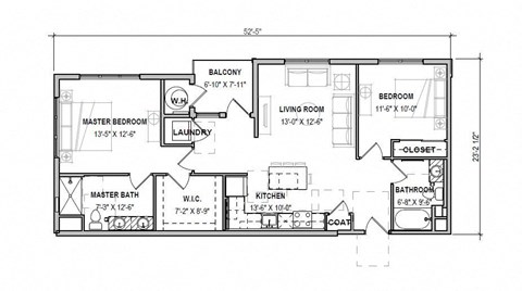 A floor plan of a house with labeled rooms and dimensions.