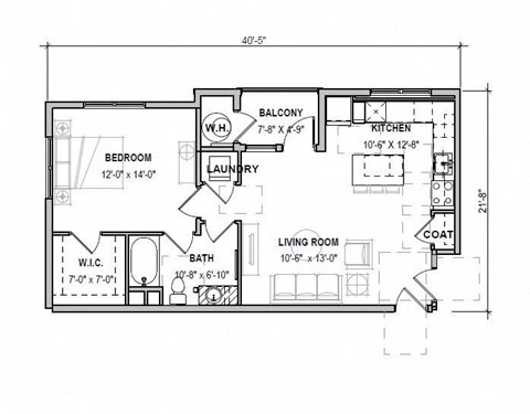 A floor plan of a house with labeled rooms and dimensions.