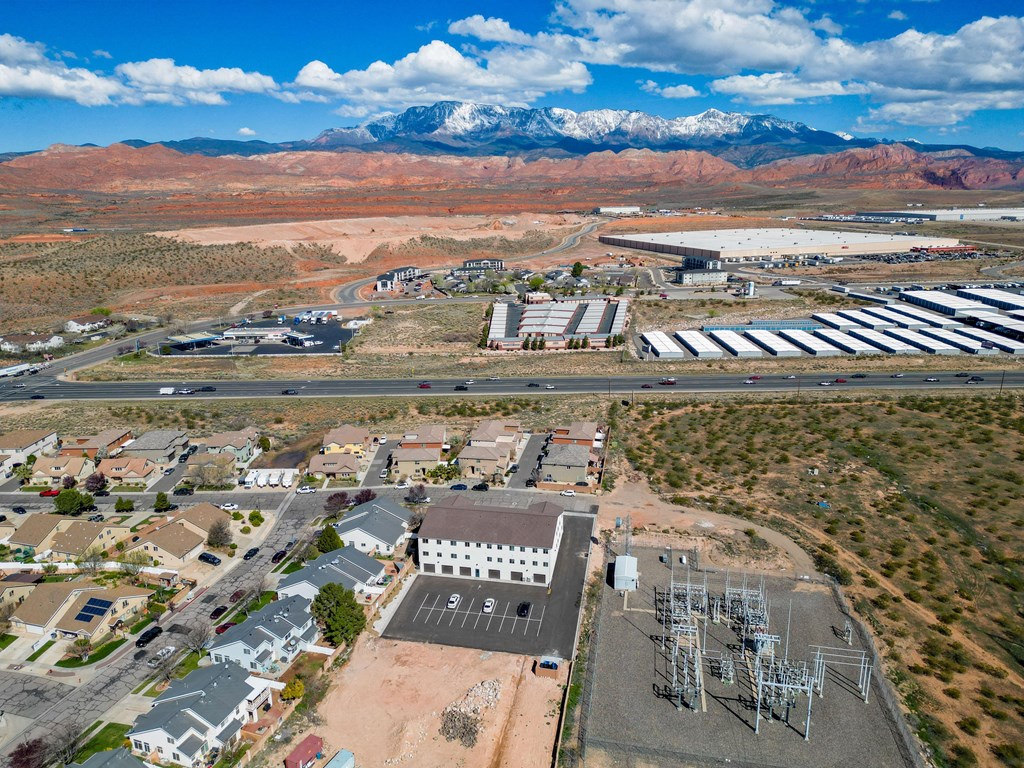 an aerial view of the city