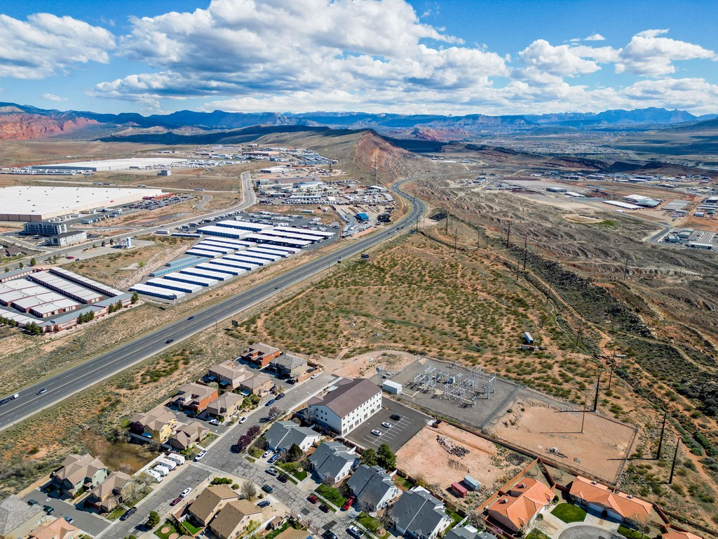 an aerial view of the city