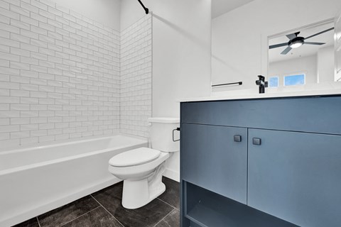 a bathroom with a white toilet and a tub and a sink