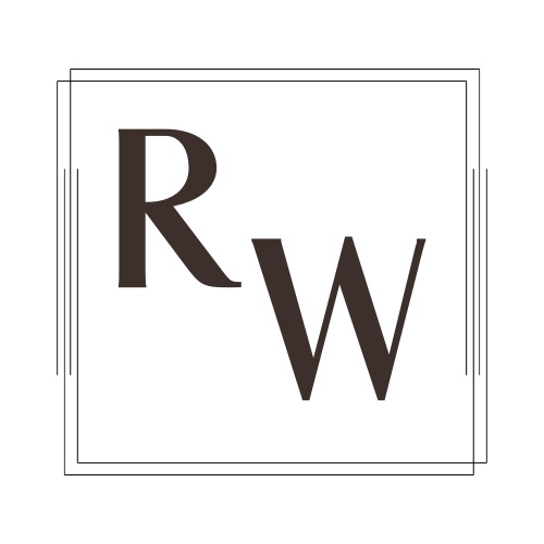 A brown letter R followed by a brown letter W inside a frame.