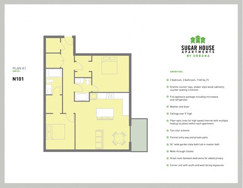 a floor plan of a house with a yellow at Sugar House Apartments By Urbana, Salt Lake City, UT, 84105