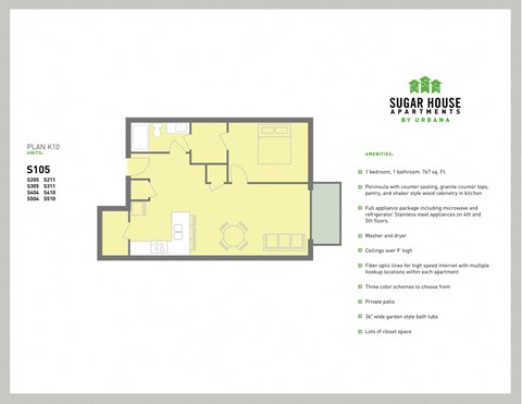 a floor plan of a house with yellow floors and a bedroom and a living room at Sugar House Apartments By Urbana, Salt Lake City, UT, 84105