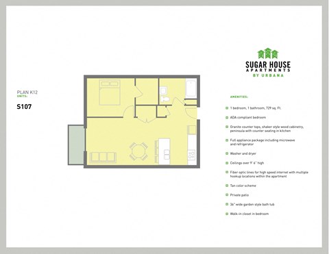 a floor plan of a house with a yellow at Sugar House Apartments By Urbana, Salt Lake City, UT, 84105