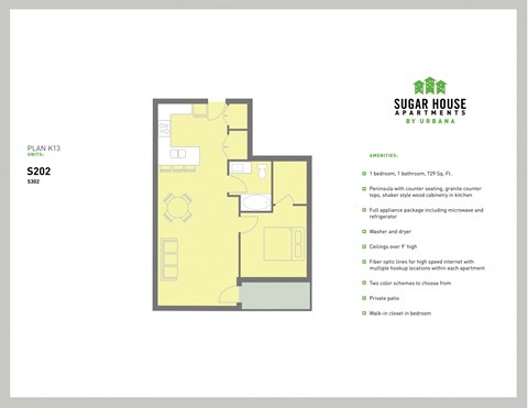 a floor plan of a house with a yellow at Sugar House Apartments By Urbana, Salt Lake City, UT, 84105