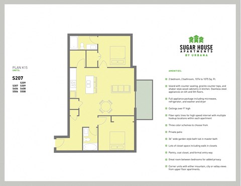 a floor plan of a suburban house with a bedroom and a living room at Sugar House Apartments By Urbana, Salt Lake City, UT, 84105