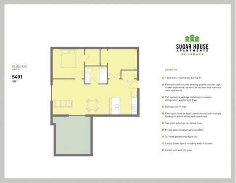 a floor plan of a house with a bedroom and a living room at Sugar House Apartments By Urbana, Salt Lake City, UT, 84105