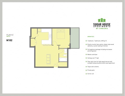 a floor plan of a house with a yellow floor at Sugar House Apartments By Urbana, Salt Lake City, UT, 84105