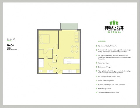 a floor plan of a house with a yellow at Sugar House Apartments By Urbana, Salt Lake City, UT, 84105
