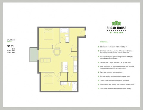 a floor plan of a house with a bedroom and a living room at Sugar House Apartments By Urbana, Salt Lake City, UT, 84105
