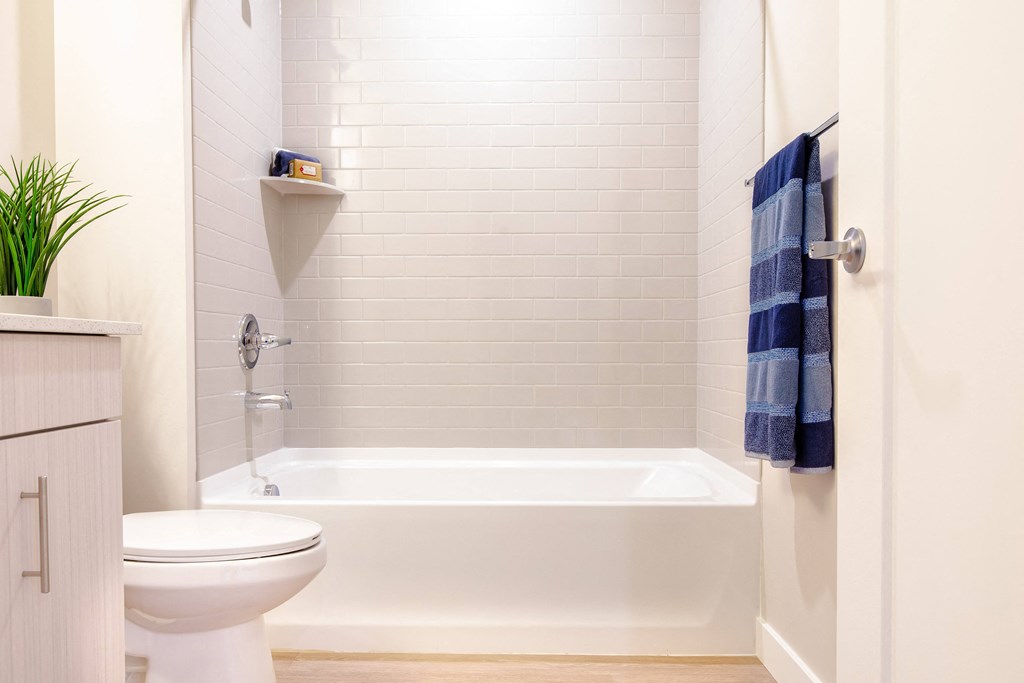 a white bathroom with a toilet and a tub
