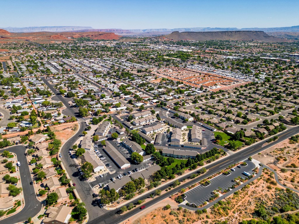 an aerial view of the city