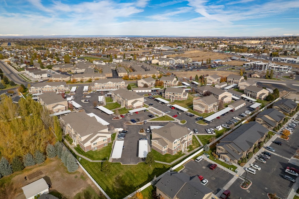 an aerial view of a neighborhood of houses in a city