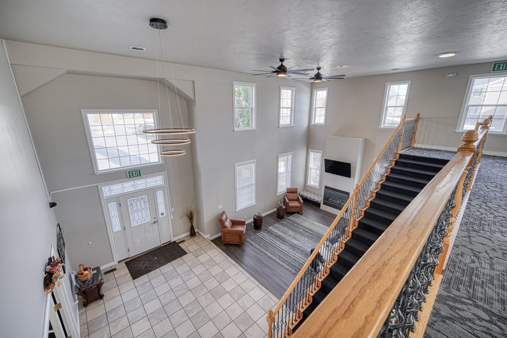 a view of the lobby from the second floor