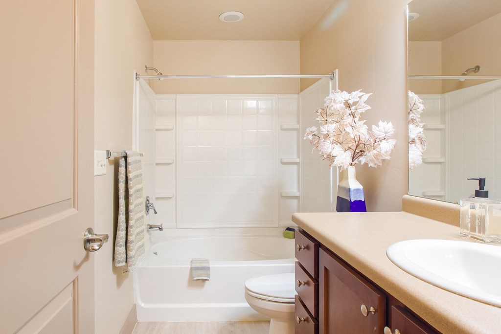 a bathroom with a sink and a toilet and a shower at Sugar House Apartments By Urbana, Salt Lake City, UT, 84105
