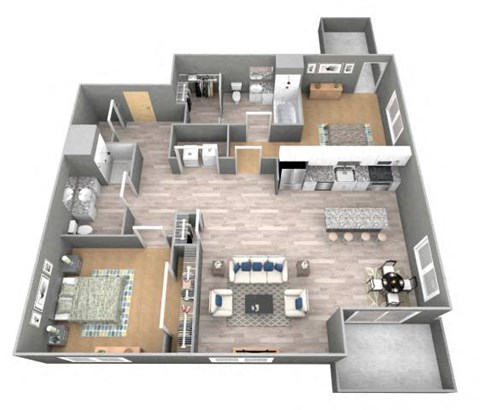 Adams II - 3D Floor Plan - The Flats