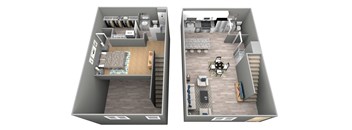 a stylized floor plan of a two bedroom apartment