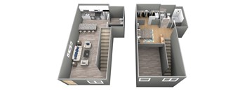 a stylized floor plan of a two bedroom apartment